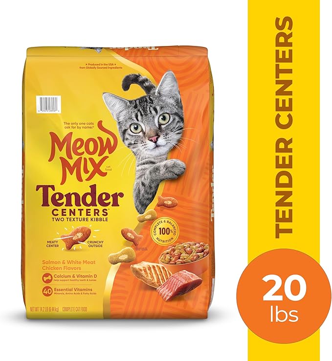 Meow Mix Tender Centers Salmon & Chicken Flavors, Dry Cat Food, 20 Pound Bag
