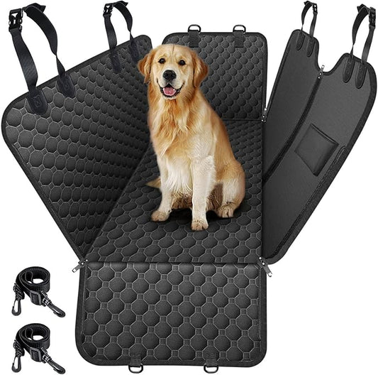 Mancro Dog Car Seat Cover, 2025 Upgraded 600D Heavy Duty Waterproof & Scratch-Resistant Dog Hammock for Car, Back Seat Pet Cover for Dogs with Sedan and SUVs, X-Large, All Black
