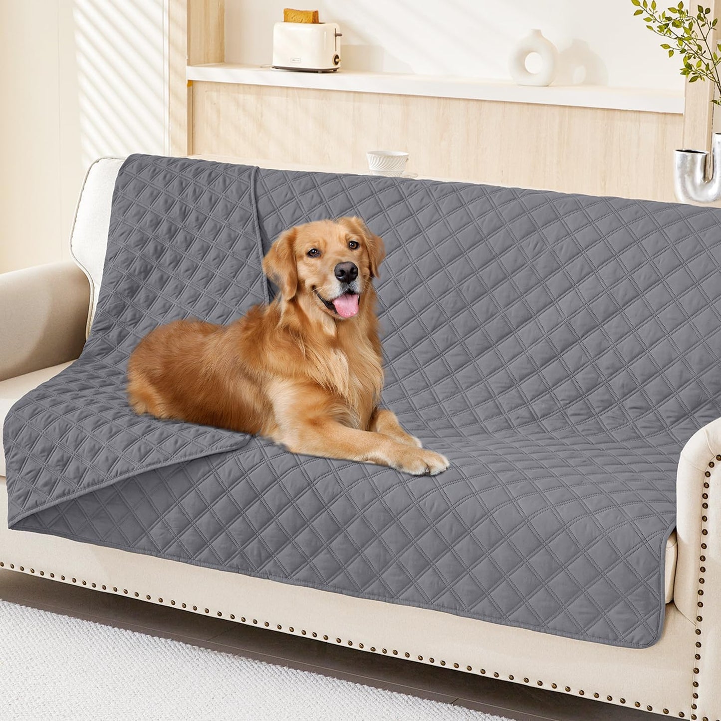 Smiry Waterproof Dog Bed Cover Pet Blanket, Soft Washable Dog Blanket for Furniture Bed Couch Sofa Reversible, Checkered (68"x82", Grey/Grey)