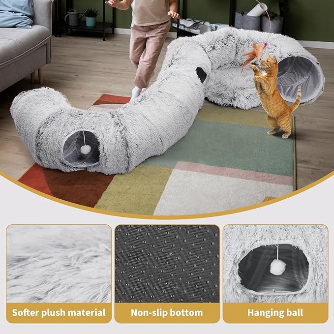 Odoland 5 Shapes Cat Tunnels with Fluffy Bed - Indoor Cats Cave Tunnels with 20 Pet Toys, DIY Kittens Donut Tunnel and Variety Kitten Toy Set for Puppy Rabbit