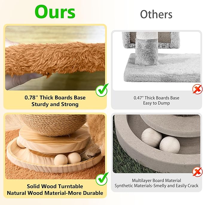 21.5‘’ H Cat Scratching Post with Catnip,Cute Mushroom Cat Scratcher Post with Durable Natural Solid Wood Turntable Toy,Acorn Brown Mushroom Shape Cat Toy Cat Sisal Scratcher for Indoor Cats