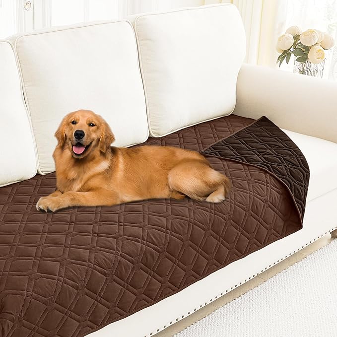 Smiry Waterproof Dog Blanket, 30x70 Inch Soft Pet Bed Cover Reversible, Washable Sofa Couch Furniture Protector for Small Medium Large Dog Puppy Cat, Geometric, Brown/Chocolate