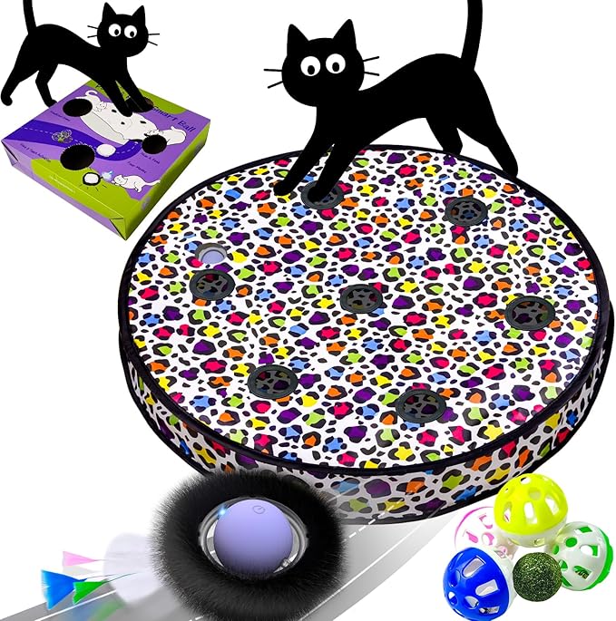 ORSDA Cat Toys for Indoor Cats, Interactive Activated Moving Ball in 7 Holes Mat, Automatic Fast Rolling Ball, Hide and Seek Toys for Adult Cats, Exercise Kicker Mouse Catching Game