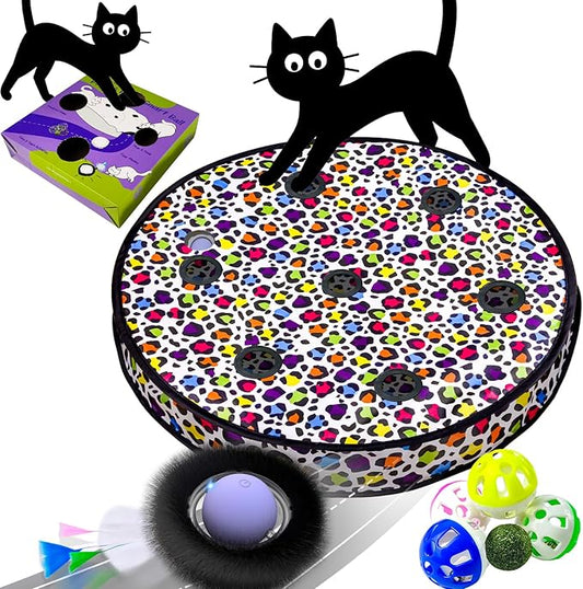 ORSDA Cat Toys for Indoor Cats, Interactive Activated Moving Ball in 7 Holes Mat, Automatic Fast Rolling Ball, Hide and Seek Toys for Adult Cats, Exercise Kicker Mouse Catching Game