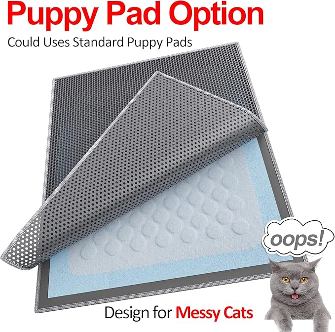 Cat Litter Box Mat: 36"x 30" Waterproof Kitty Cat Litter Trapping Mat, Easy-clean Double-layer Scatter Control Pad Rug (Grey)