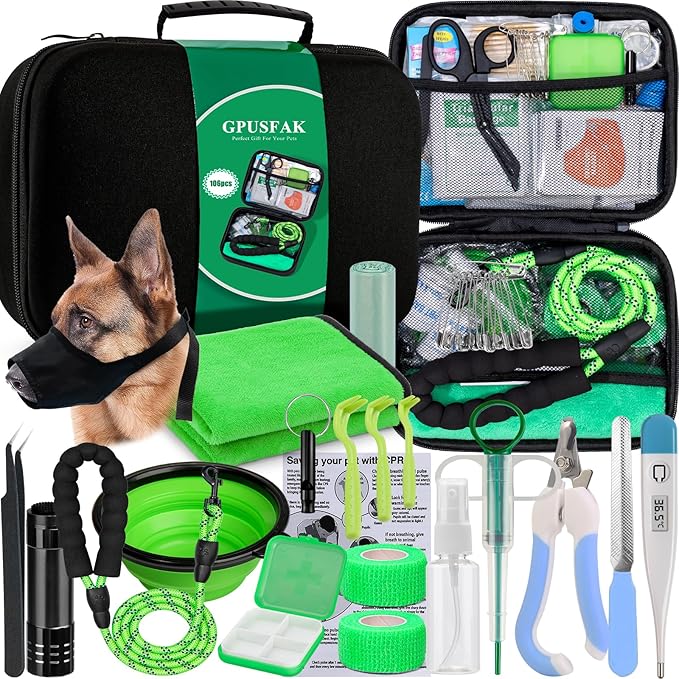 Pet First Aid Kit for Dogs - Pet Emergency Kit for Camping Hiking Traveling Hunting and Sports (Green)