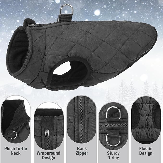 SCENEREAL Winter Dog Vest Coat with Built-in Harness, Warm Puppy Jacket for Small & Medium Dogs, Cold Weather Coat with Zipper, Fleece Puffer Vest, Windproof Snow Clothes