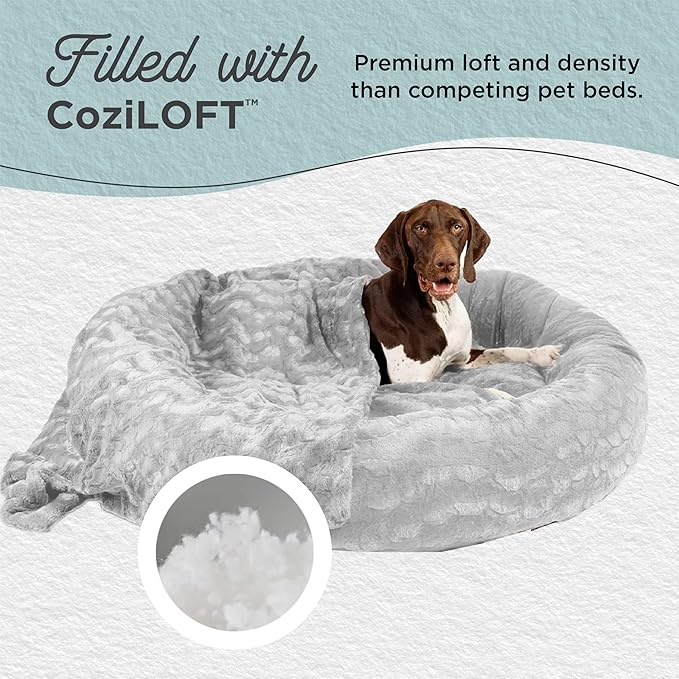 Best Friends by Sheri Bundle Set The Original Calming Lux Donut Cuddler Cat and Dog Bed + Pet Throw Blanket, Gray, Extra Large, 45x45
