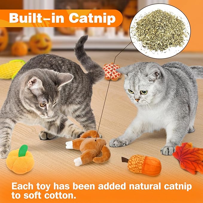 Thanksgiving Cat Toys, 6 Pack Cat Thanksgiving Toys for Indoor Cats, Cat Gifts for Thanksgiving, Catnip Toys for Cats and Kittens