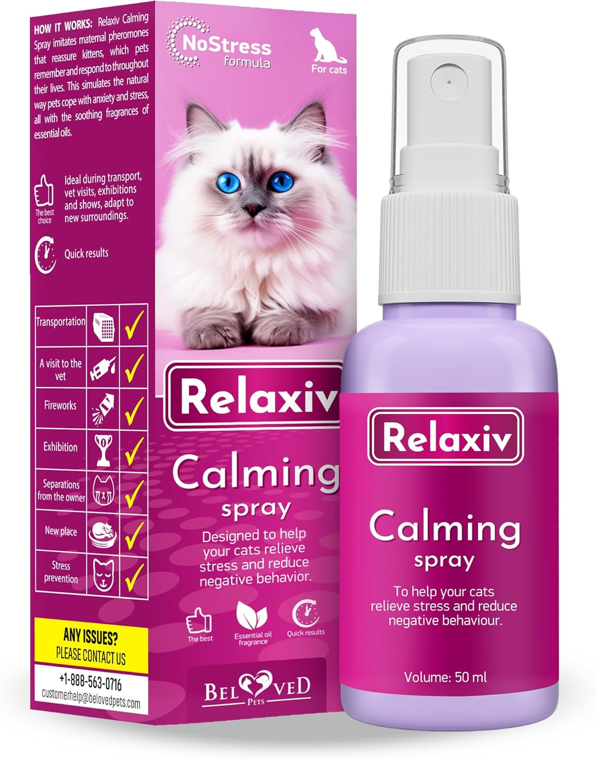 Calming Pheromone Spray & Scratch Repellent for Cats - Reduces Scratching Furniture, Pee - During Travel, Fireworks, Thunder, Vet Zone - Helps with Stress, Fighting, Hiding (1 pack 1.7 oz)