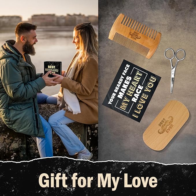 Gifts for Husband - Beard Kit for Men Grooming and Care with Brush, Comb, Scissors & Storage Bag - Husband Birthday Gift Ideas, Fathers Day Birthday Gifts for Men, Beard Growth Kit