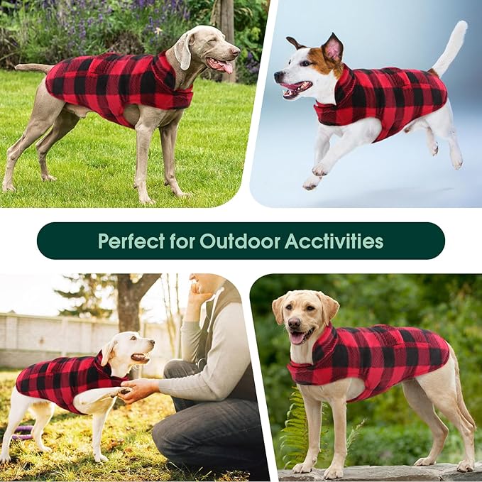 Kuoser Dog Winter Coat, Windproof Dog Fleece Jacket British Style Plaid Cold Weather Doggie Vest Coats, Reversible Cozy Warm Pet Clothes Apparel for Large Size Dogs XL