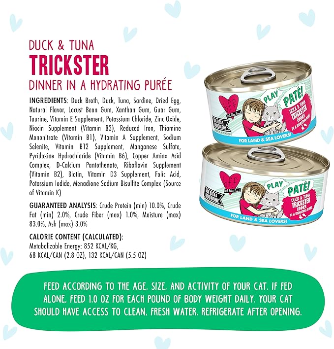 B.F.F. Play - Best Feline Friend Paté Lovers, Aw Yeah!, Duck & Tuna Trickster with Duck & Tuna, 5.5oz Can (Pack of 8)