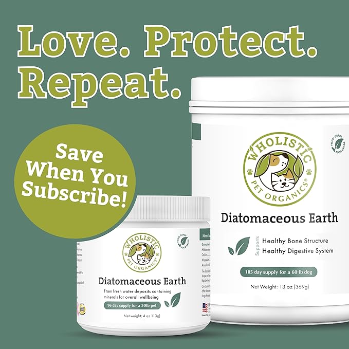 Wholistic Pet Organics Diatomaceous Earth - Food Grade for Dogs & Cats - 26 Oz - Multi Use Powder - Pet Safe Non-Chemical Freshwater Sourced Silica Supports Overall Health - Freshly Made in USA