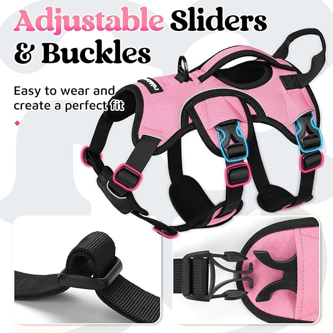 rabbitgoo Escape Proof Dog Harness Small Sized Dog, Soft Padded Full Body Pet Harness, Reflective Adjustable Vest with Lift Handle and Leash Clip for Walking Hiking Training, Light Pink, S