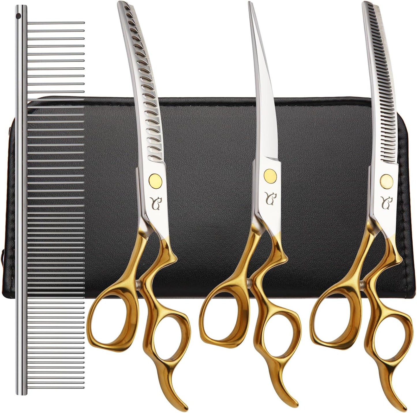 Dog Grooming Scissors,Curved Chunkers Shears Deg Grooming with Safety Round Tips, Sharp and Comfortable 4 in 1 Dog Scissers for Grooming