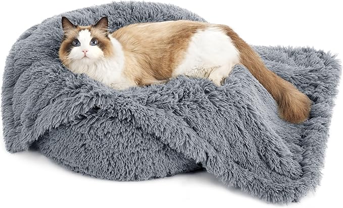 Bedsure Waterproof Dog Blankets for Small Dogs - Cat Blanket for Couch Protector Washable Long Faux Fur, Calming Soft Reversible Throw Furniture Protection for Puppy Pet, 25"x35", Grey
