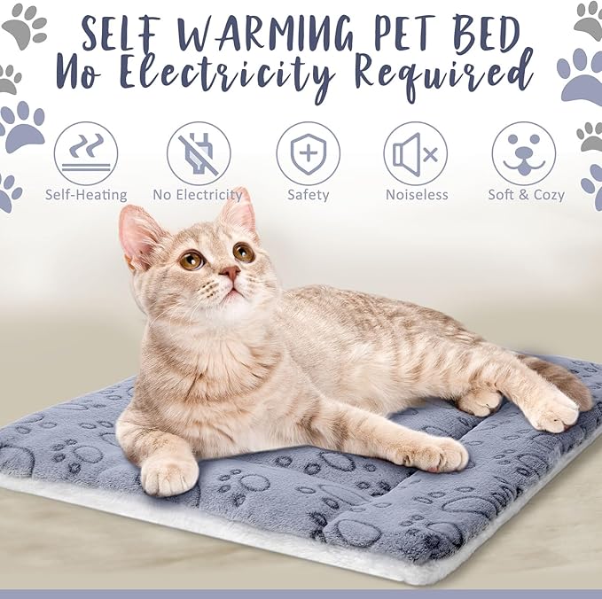 VitalCozy 2 Pack Self Warming Cat Mat Self Heating Pad Bed Reversible Machine Washable Reflects Body Heat Warm Thermal Pet Pad Crate Blanket for Feral and Indoor Cat (Dog Paw,21" X 14")