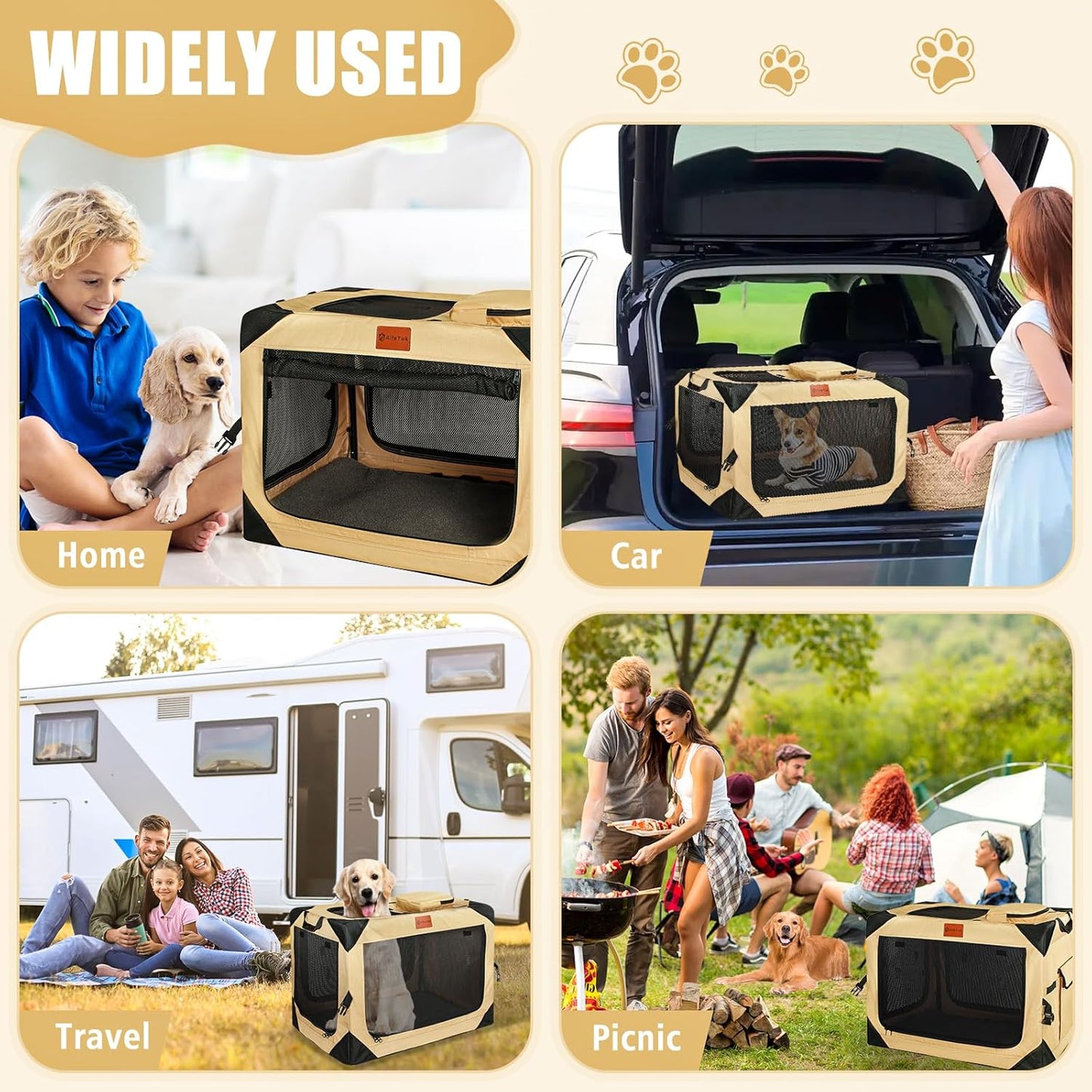 Collapsible & Foldable Travel Dog Crate - Soft, Portable for Medium Dogs, 30 x 21 x 21 Inch