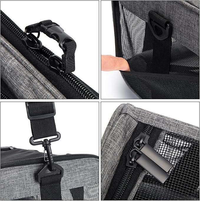 Pet Carrier for Small Cats Dogs, Dog Carrier Travel Bag with Adequate Ventilation, 5 Mesh Windows, 3 Entrance, Locking Safety Zippers, Padded Shoulder and Carrying Strap, Medium