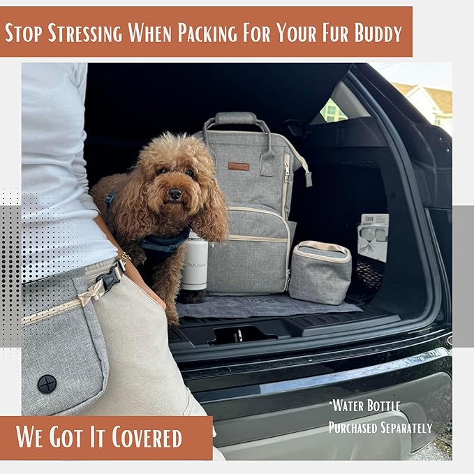 Tito's Closet Dog Travel Bag Includes Pet Travel Accessories 2-Pack Travel Bowl, 2 Dog Food Containers, Treat Bag (Gray), DB2024