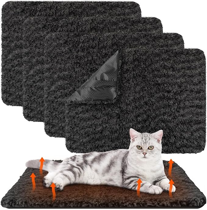 4 Pack Self Warming Cat Bed Indoor Self Heating Dog Cat Pad Washable 16 x 20 Inch Thermal Pet Kennel Pad Crate Bed Mat Reflect Body Heat for Outdoor