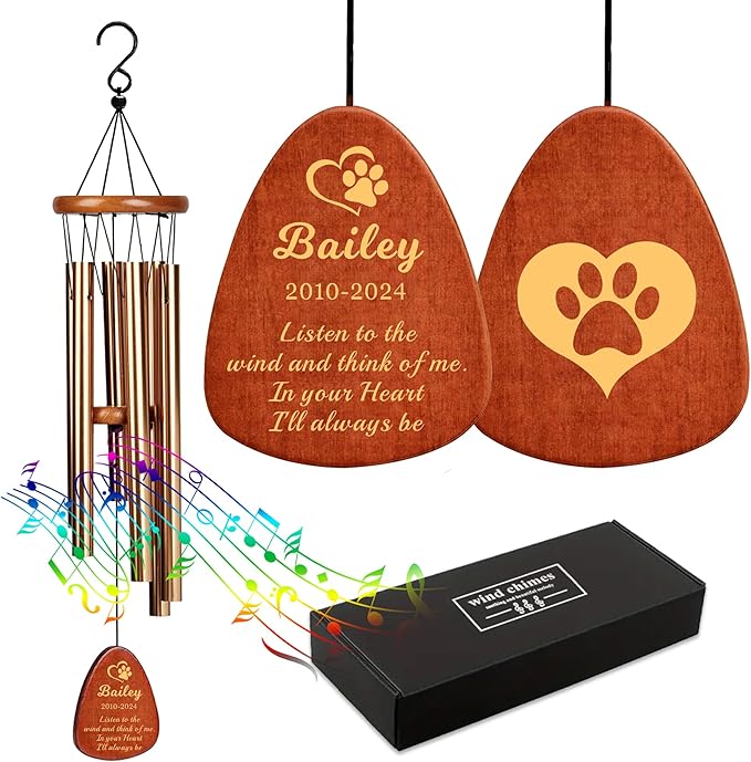 Personalized Dog Memorial Gifts for Loss of Dog Pet Memorial Gifts for Dogs Memory Wind Chimes for Loss of Loved One Dogs Sympathy Bereavement Gift Wind Chimes for Outside(Design 1, Champagne Gold)