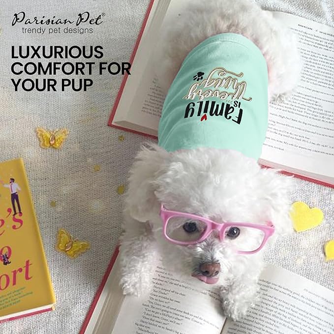 Parisian Pet Unisex Dog Tshirt - Embroidered “ Family is Everything “ Dog Shirt - Breathable and Lightweight Dog Clothes - Sleeveless Dog Tee Shirts - Machine Washable Dog Shirts for Small Dogs - XS