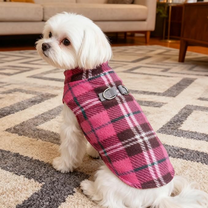 BEAUTYZOO Dog Fleece Vest Sweater Winter Jacket for Small and Medium Dogs with D-Ring Leash Cold Weather Coat Hoodie for XS S M Dogs Boy or Girls, Pink Buffalo M