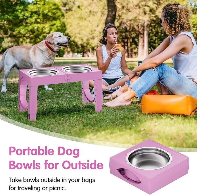 Elevated Dog Bowls Large Breed XIAZ Raised Dogs Bowl Stand Large/Medium Sized Dog 1L Food Water Bowl Stands 5 Heights Adjustable 9/11/12/15in Pink Pet Feeder Dish Station