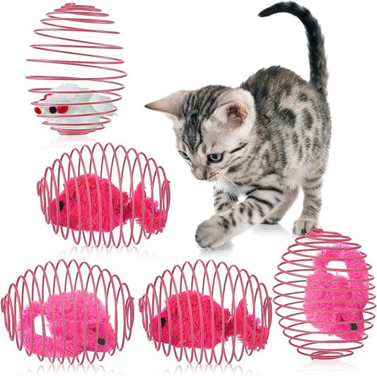 Jecery 5 Pcs Cat Spring Balls Stretchable Springs Toys Rolling Balls Colorful Playful Coils Interactive Spring Action Toy Caged Rats for Kitten Cat Pet Supplies Indoor (Mouse,Pink)