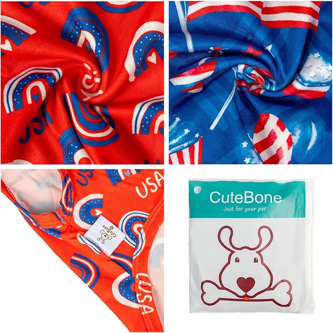 CuteBone 4th of July Dog Shirts 2-Pack Soft Pet Clothes Breathable Summer Vest for Small Puppy and Stretchy Cat Apparel 2BX18M