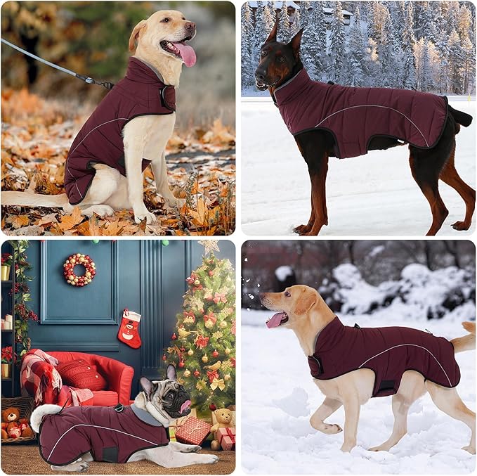 HEYWEAN Dog Winter Coat - Waterproof Windproof Reflective Vest for Medium & Large Breeds Adjustable Warm FleeceLined Jacket with Magic Tape & D-Ring for Leash Cold Weather Apparel (Red, X-Large)