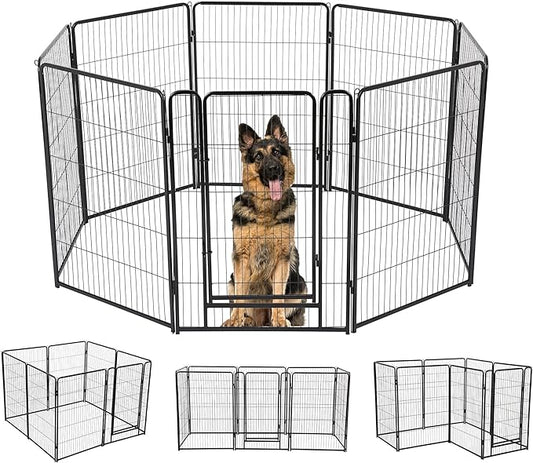 BestPet Indoor Dog Playpen,40inch 8 Panels Dog Pen Fence Outdoor Pet Playpen with Gravity Lock & Wide Door Pet Exercise Pen for RV Camping Yard, Black