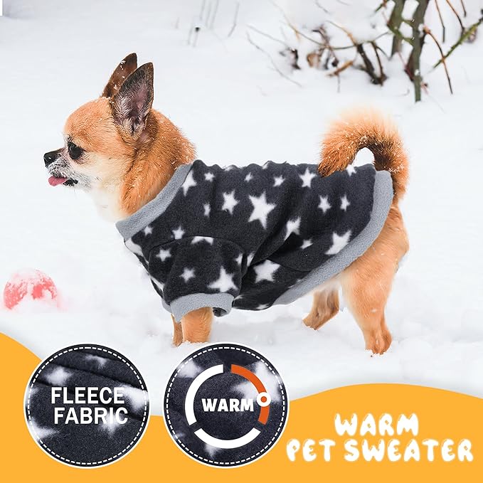 2 Pieces Dog Sweaters for Small Dogs Boy Fall Winter Fleece Dog Clothes Soft and Warm Puppy Sweater Doggie Coat Pet Cloting Chihuahua Yorkie Sweater (Dog Paws, Stars, XX-Small)