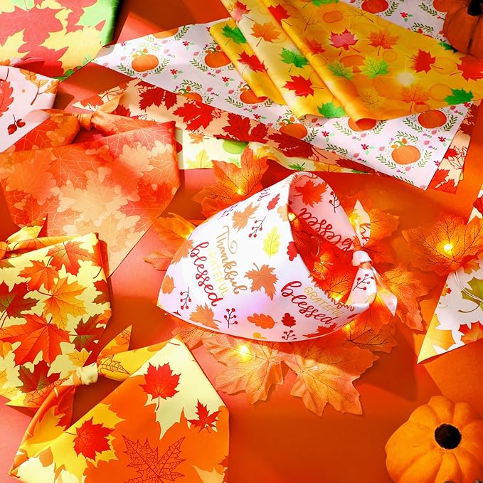 Preboun 200 Pcs Fall Pumpkin Dog Bandanas Bulk Maple Leaves Bandanas for Dogs Pets Triangle Kerchief Bibs Scarf for Thanksgiving Costume Photo Props Accessories Pet Shops Adoption Events, 25 Styles