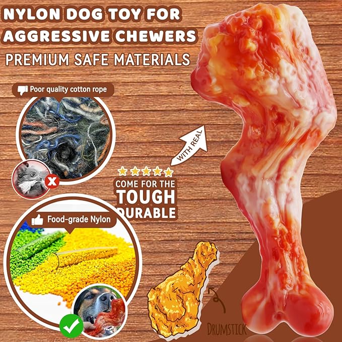 Magicorange Dog Chew Toys for Aggressive Chewers, Nylon Durable Dog Toys, Bacon Flavored Tough Chew Toys (2 Pack)