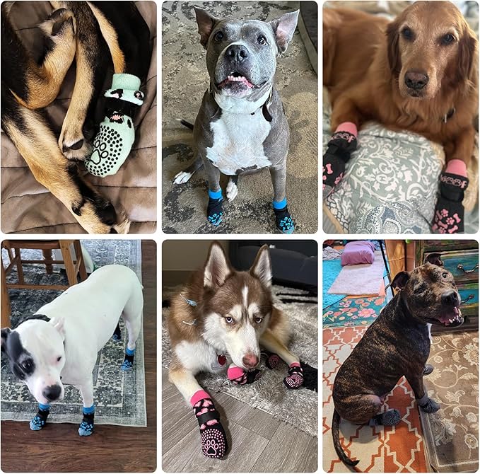 KOOLTAIL Dog Socks for Hot/Cold Pavement to Prevent Licking Paws,Dog Boots&Paw Protector for Hardwood Floors Anti Slip,Traction Control No Twist Grip Booties for Small Medium Large Senior Dogs SM