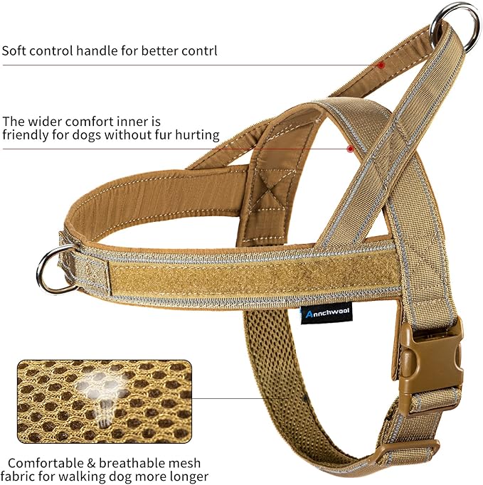 Annchwool No Pull Dog Harness with Soft Padded Handle-Reflective Strip Escape Proof and Quick Fit to Adjust Dog Harness-Easy for Training Walking for Small & Medium and Large Dogs(Brown,S)