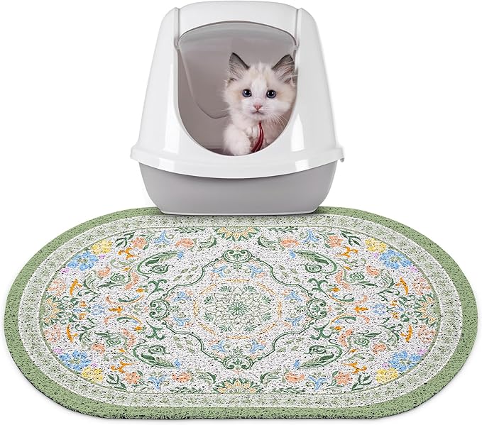 Bienbee Cat Litter Mat, 24" x 15" Litter Box Mat Rug with Non-Slip Bottom,Easy to Clean Cat Supplies Essentials for Indoor Kitty Kitten Floor, Bean-Green M