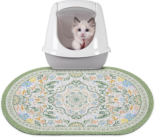 Bienbee Cat Litter Mat, 24" x 15" Litter Box Mat Rug with Non-Slip Bottom,Easy to Clean Cat Supplies Essentials for Indoor Kitty Kitten Floor, Bean-Green M
