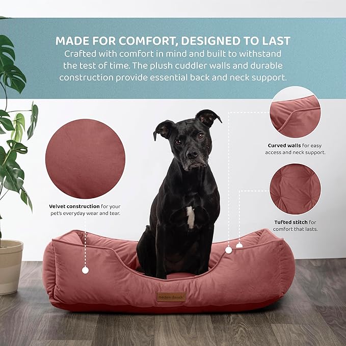 Modern Threads Luxury Dog Bed - Comfortable Tufted Velvet Cushion for Small to Large Dogs - Machine Washable - Durable & Cute Sleep Space for Pets - Pamper Your Pet with Cozy Beds - Rosewood