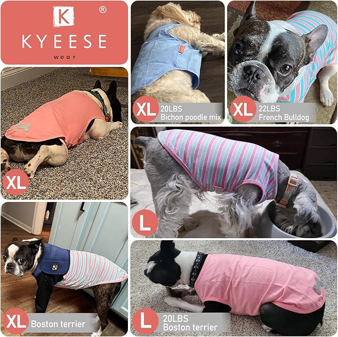 KYEESE 2Pack Dog Shirts Small Tee Soft for Small Dogs Striped T Shirt Lightweight Sleeveless Vest Cotton Tank Top Clothes, Large,Dark Blue+Striped