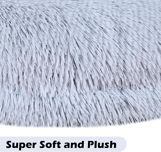 Calming Donut Pet Bed for Cats and Small Dogs, Washable Anti-Anxiety Round Bed with Non-Slip Bottom, [23.62 x 23.62 x 5.9 Inch] Plush Dog Cat Bed for Small Medium Pets (Gray)