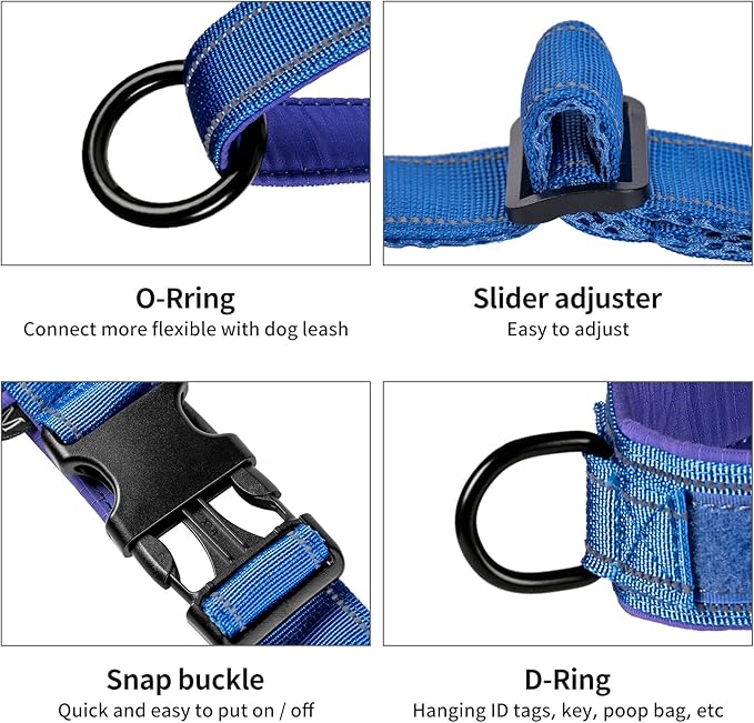 Annchwool No Pull Dog Harness with Soft Padded Handle,Reflective Strip Escape Proof and Quick Fit to Adjust Dog Harness,Easy for Training Walking for Small & Medium and Large Dogs(Blue,L)