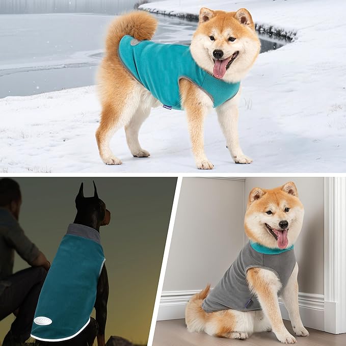 cyeollo 2 Pack Dog Sweatshirts Fleece Jacket with Reflective Stripe Pullover Stretchy Doggie Sweater Soft Pet Clothes Lightweight Dog Sweaters for Small Dogs Turquoise & Grey