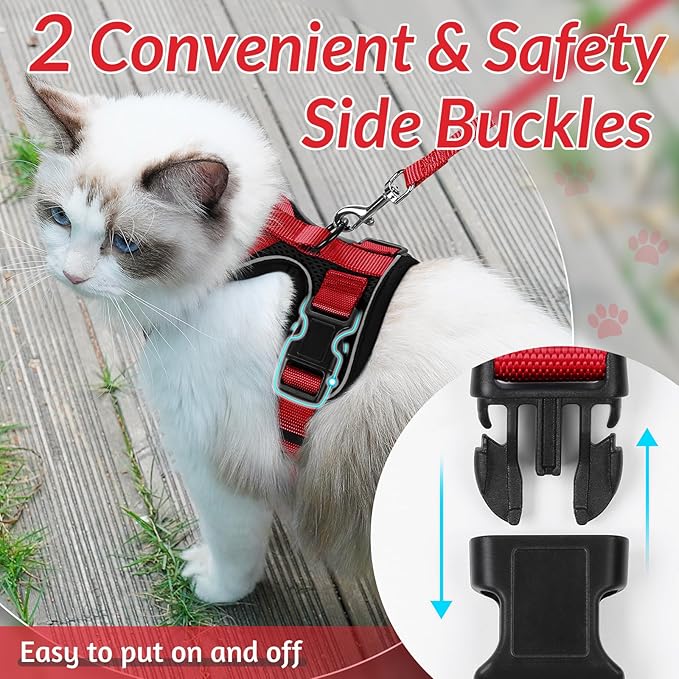 rabbitgoo Cat Harness and Leash for Walking, Escape Proof Soft Adjustable Vest Harnesses for Cats, Easy Control Breathable Reflective Strips Jacket, Black & Red, XXS