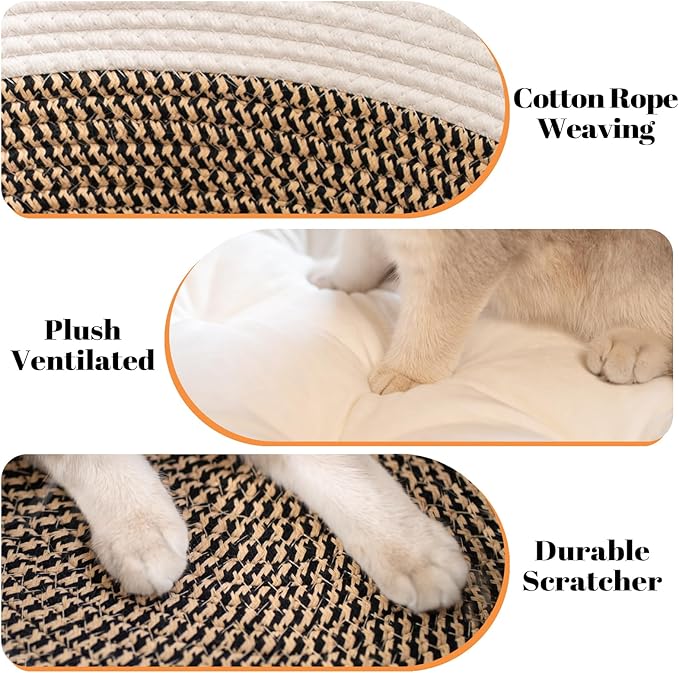 CHEERHOME PETS Cat Bed Basket with Cushion, Cute Pet Bed for Indoor Cats Couch, Kitten Bed for Medium and Large Cat, All Season Universal (Brown)