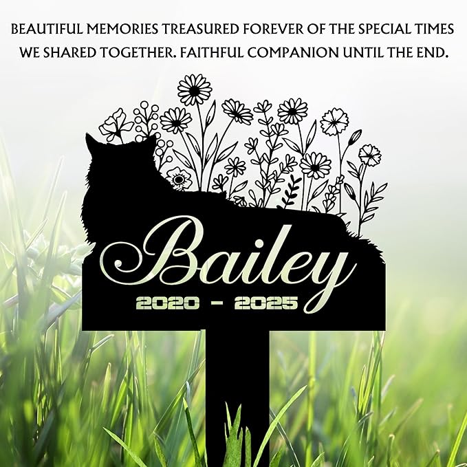 Cat Headstone and Grave Marker – Personalized Outdoor Grave Marker for Pets with Custom Name and Year, Durable Metal Cat Tombstone for Garden Tribute