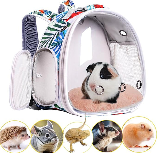Hamster Backpack Carrier,Bearded Dragon Carrier Backpack for Kids with Clear Bubble Window,Small Animal Travel Backpack for Guinea pig Hedgehog Rat,Sugar Glider Airline Approved (Multicolor, Backpack)